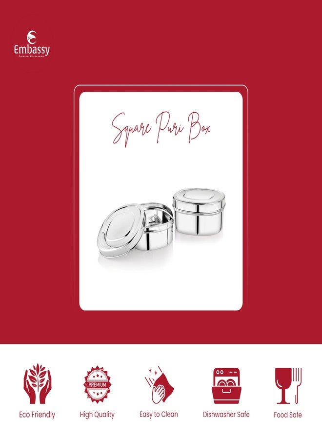 EMBASSY Square Puri Box/Container - Pack of 2 (Size 4, 450 ml each), Stainless Steel - Image 5